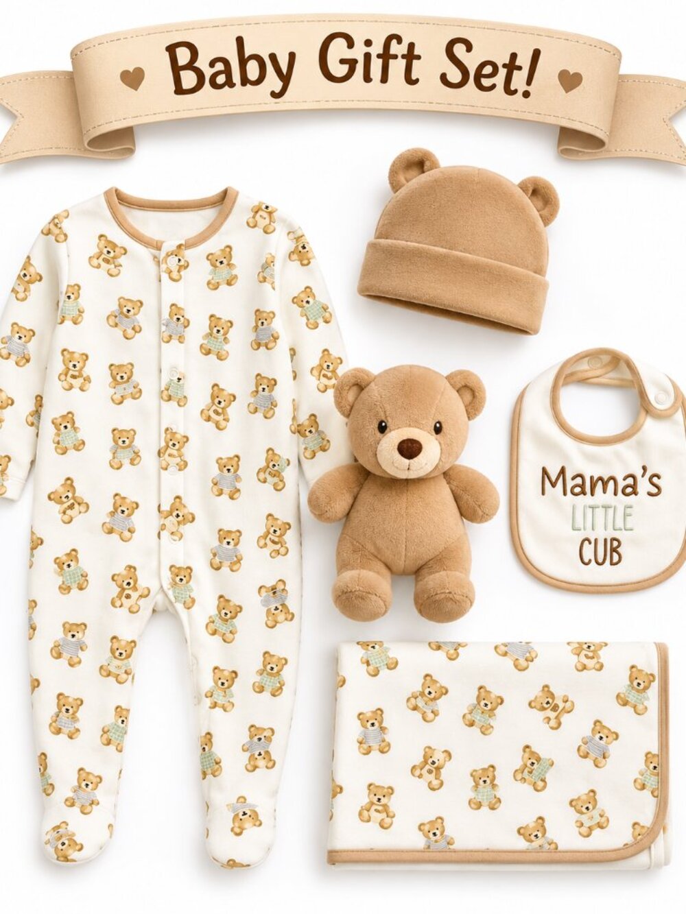 NWT Baby Essentials Baby Boy Gift Set 5 Piece Teddy Bear Shower Gift
